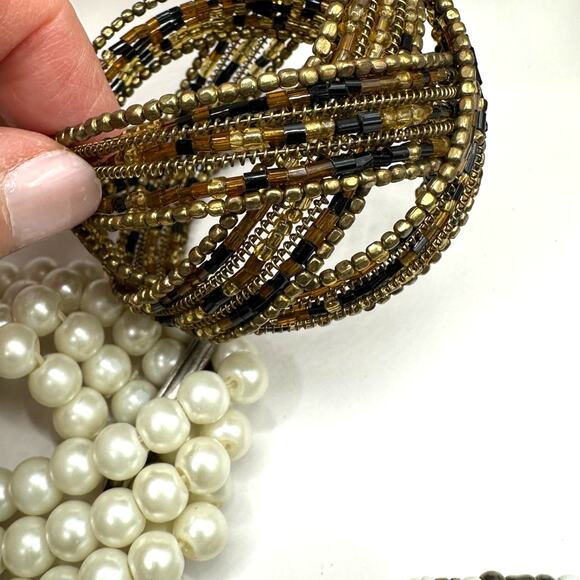 Bracelet lot bundle 7 beaded cuff casual faux pearl preppy boho casual beads - Picture 16 of 16